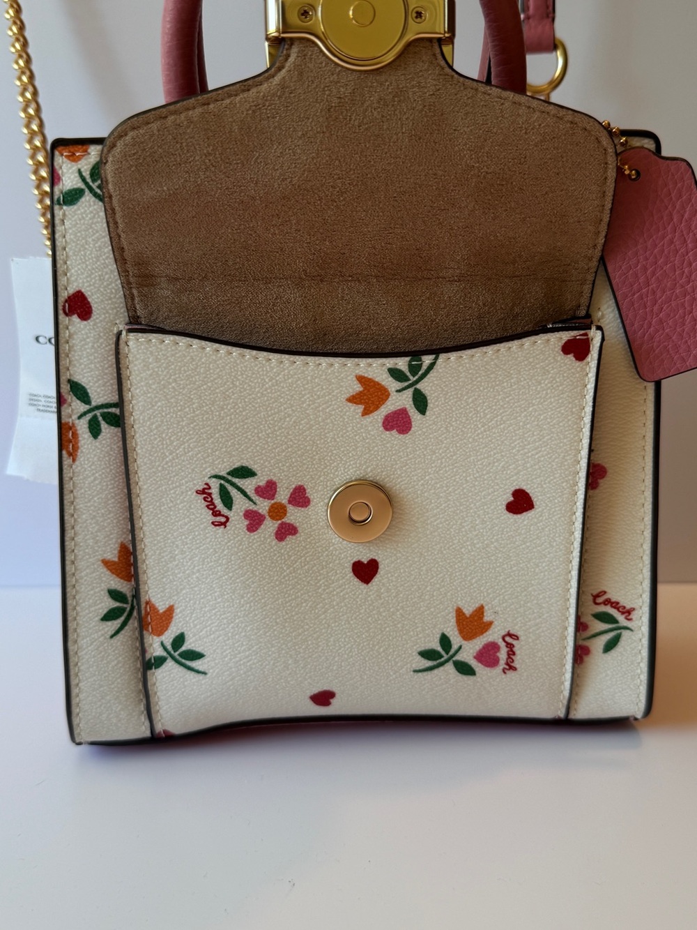Coach Floral Mini Tote in Cream with Pink Trim - Picture 4 of 7
